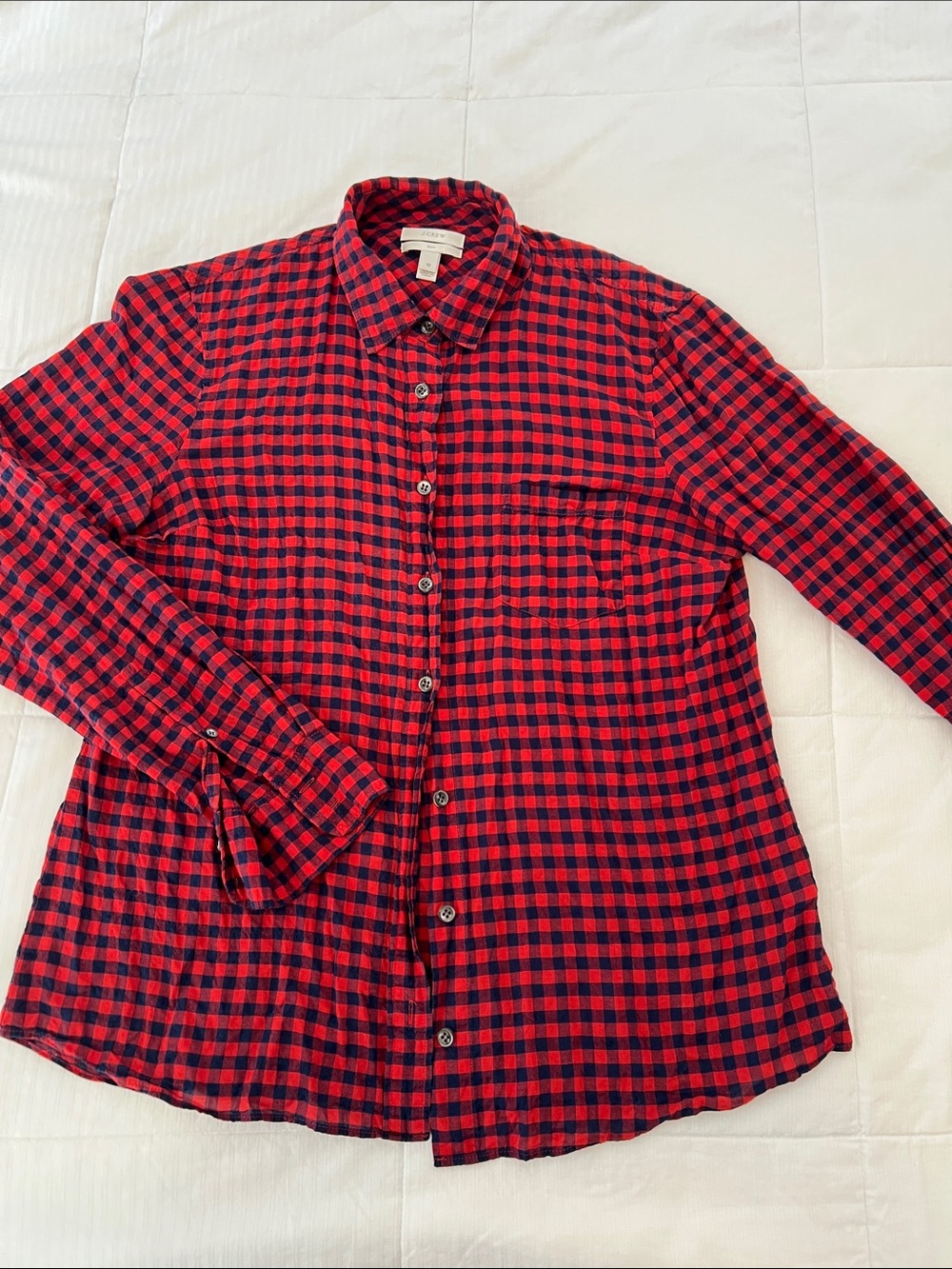 J. Crew Boy Fit Red and Navy Gingham Button-Down Shirt